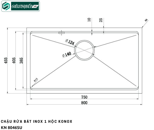 Chậu rửa bát Konox KN 8046SU (Inox 1 hộc)