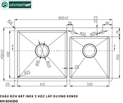 Chậu rửa bát Konox KN 8245DO (Inox 2 hộc lắp dương)