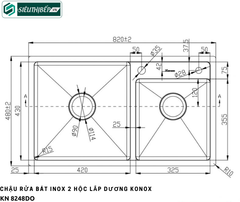 Chậu rửa bát Konox KN 8248DO / KN 7847DO (Inox 2 hộc lắp dương)