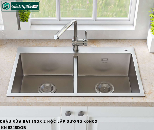 Chậu rửa bát Konox KN 8248DOB (Inox 2 hộc lắp dương)
