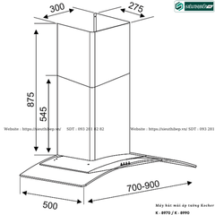 Máy hút mùi Kocher K - 8970 / K - 8990 (Áp tường, kính cong)