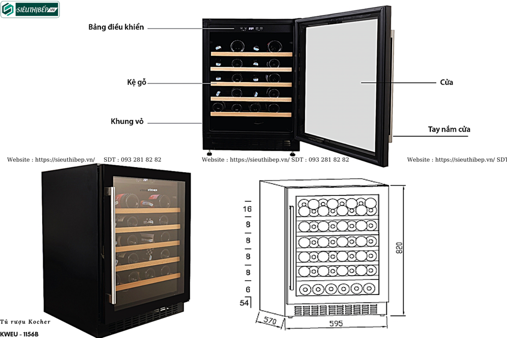 Tủ rượu Kocher KWEU - 1156B (135 Lít - 54 chai)