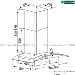 Máy hút mùi Kocher K - 228S1 (Áp tường, kính cong - Made in Malaysia)