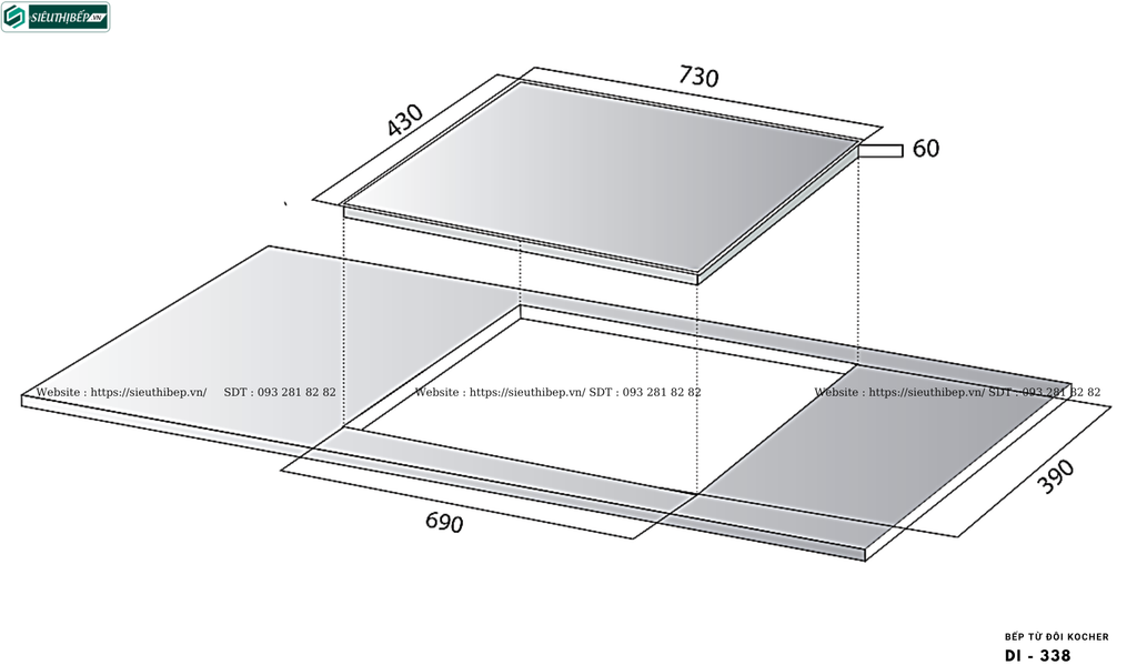 Bếp từ đôi Kocher DI - 338 (Made in Korea)