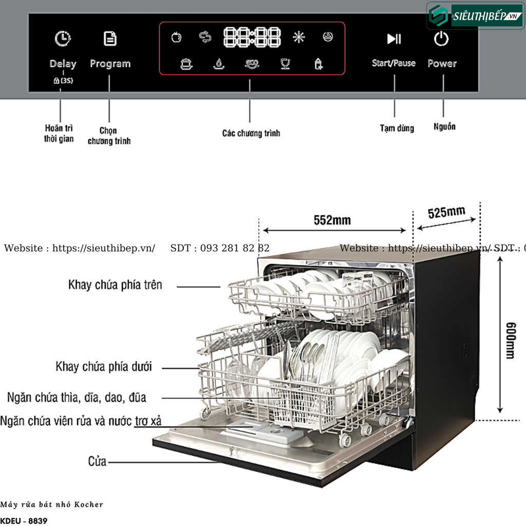 Máy rửa bát nhỏ Kocher KDEU - 8839 ( 8 bộ bát đĩa Châu Âu - Made in Malaysia)