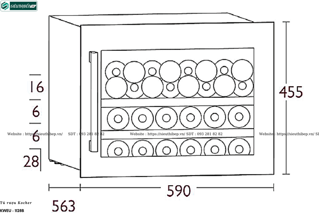 Tủ rượu Kocher KWEU - 1128B (62 Lít - 28 chai)