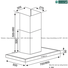 Máy hút mùi Kocher K - 225C (Áp tường, chữ T - Made in Malaysia)