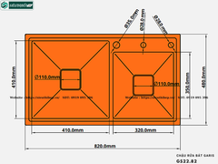Chậu rửa bát Garis GS22.82 (2 hộc lệch,Inox 304, bề mặt điện hóa xước mờ)