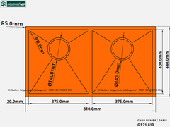 Chậu rửa bát Garis GS21.81D (2 hộc đều lắp âm ,Inox 304, bề mặt điện hóa xước mờ)