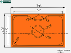 Chậu rửa bát Garis GS15.80 (1 hố to kiểu Nhật,Inox 304, bề mặt điện hóa xước mờ)