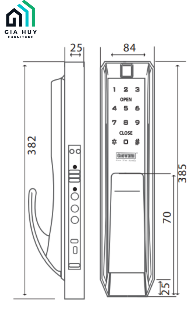 Khóa điện tử Giovani GSL - K888BG (Đen vàng) / GSL - K888BS (Đen bạc)
