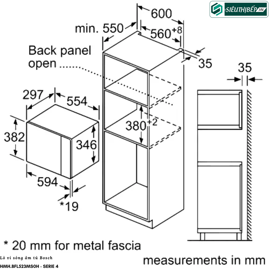 Lò vi sóng Bosch HMH BFL523MS0H - Serie 4 (20 Lít - Âm tủ)