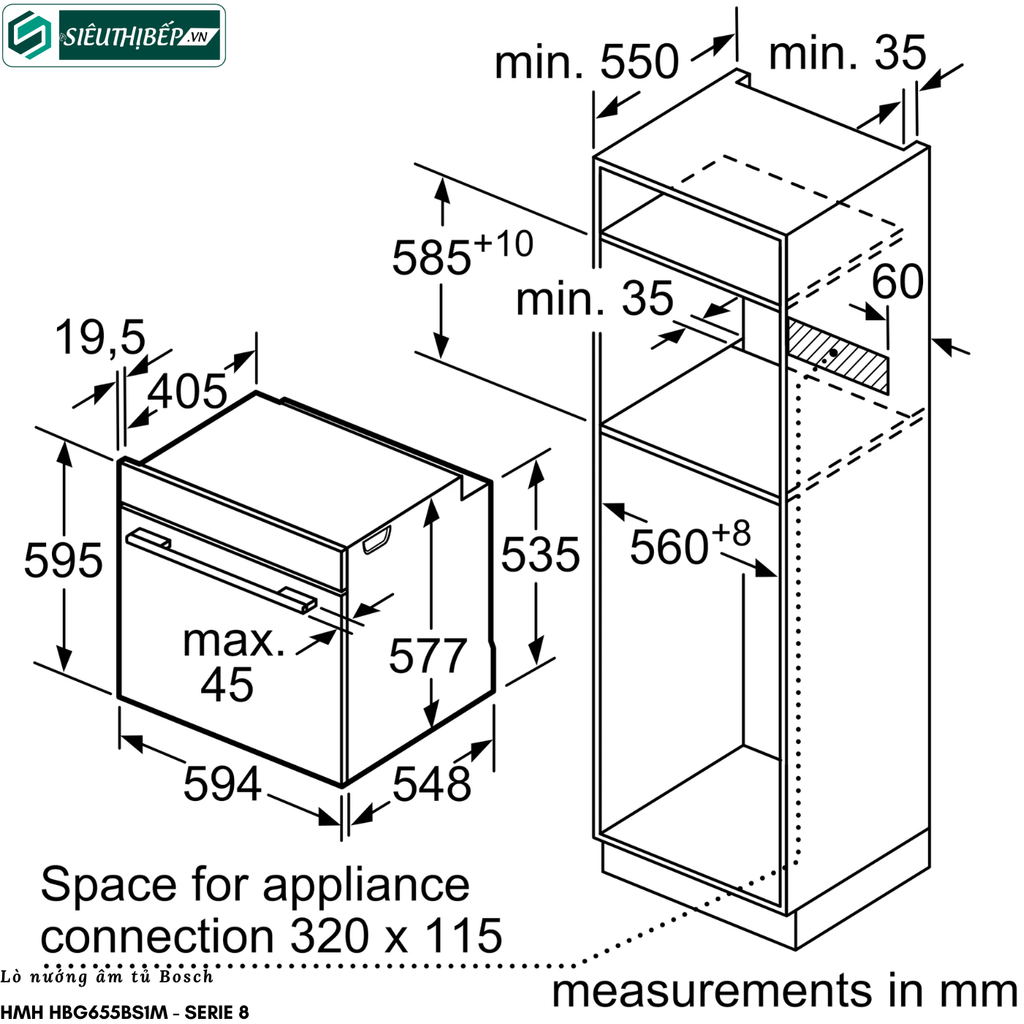 Lò nướng Bosch HMH HBG655BS1M - Serie 8 (71 Lít - Âm tủ)