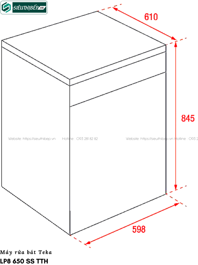 Máy rửa bát Teka LP8 650 SS TTH (Độc lập - 13 bộ chén đĩa)