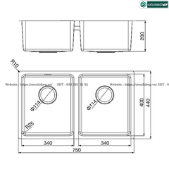 Chậu rửa bát Malloca MS 6075 (Chậu inox - 2 hộc lắp âm)