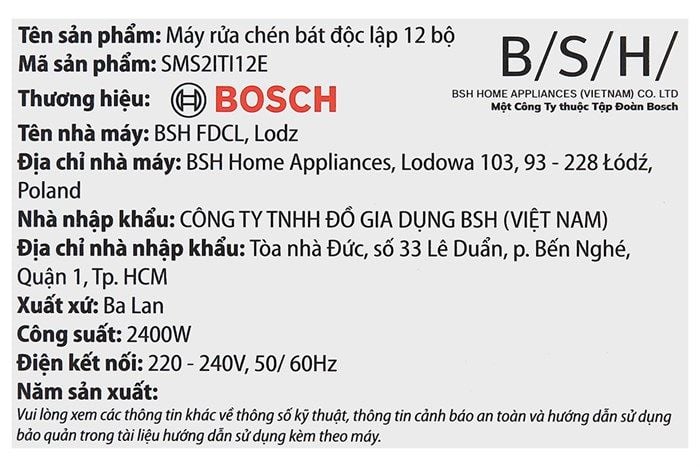 Bosch SMS2ITI12E - Máy rửa chén độc lập