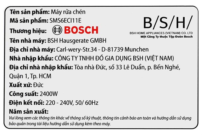 SMS6ECI11E Máy rửa bát Bosch series 6 home connect (Germany)