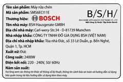 SMS6ECI11E Máy rửa bát Bosch series 6 home connect (Germany)