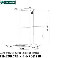 Máy hút mùi Eurosun EH - 70K21B / EH - 90K21B (Áp tường kính cong)
