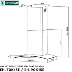 Máy hút mùi Eurosun EH - 70K15E / EH - 90K15E (Áp tường kính cong)