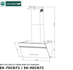 Máy hút mùi Eurosun EH - 70CN73 / EH - 90CN73 (Áp tường - Kính vát)