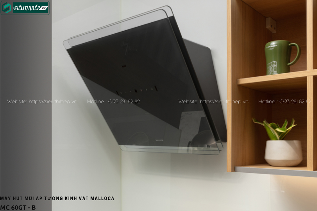 Máy hút mùi Malloca MC 60GT - B (Áp tường - Kính vát - Điều khiển bằng cử chỉ)
