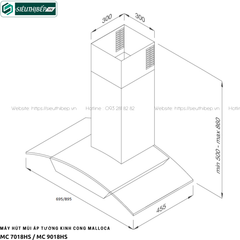 Máy hút mùi Malloca MC 7018HS / MC 9018HS (Áp tường - Kính cong)