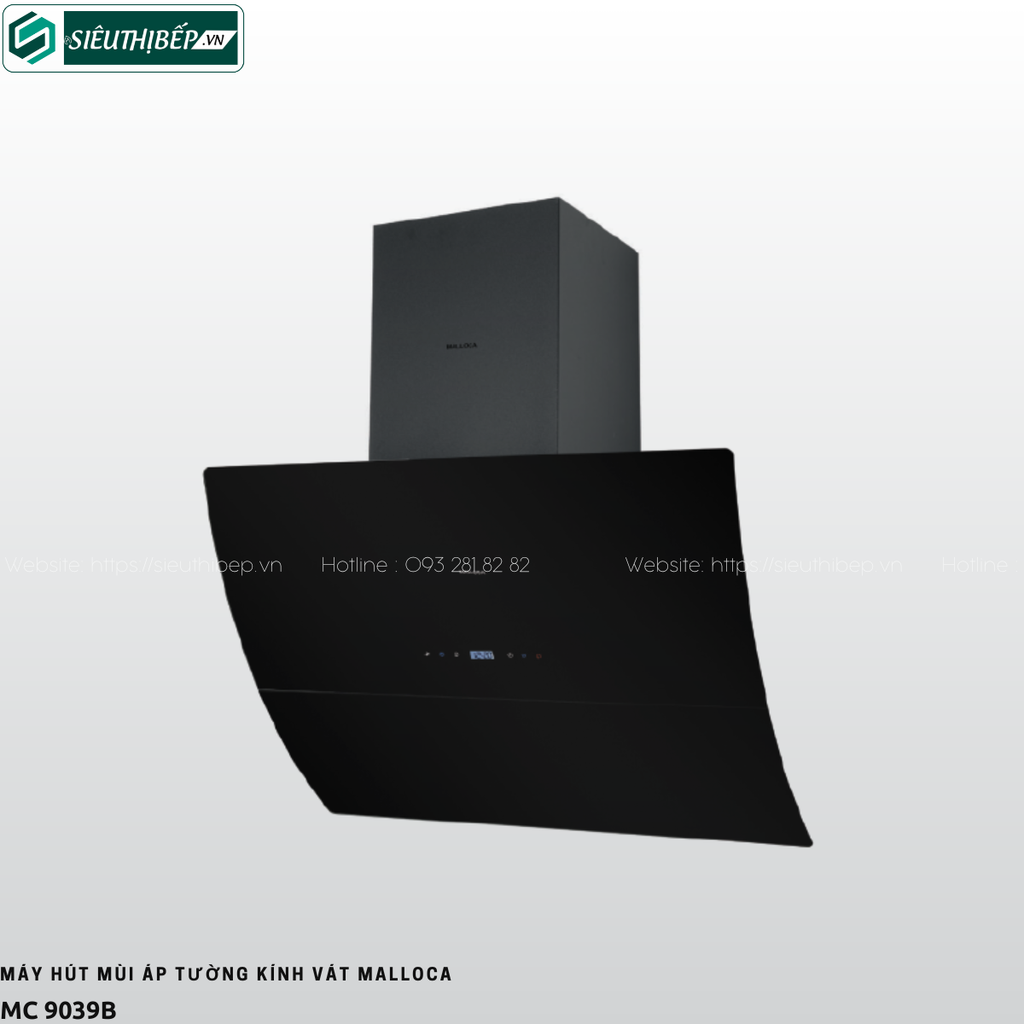 Máy hút mùi Malloca MC 9039B / MC 9039W (Áp tường - Kính vát)