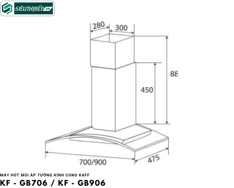 Máy hút mùi Kaff KF - GB706 / KF - GB906 (Áp tường kính cong)