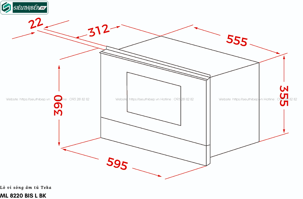 Lò vi sóng Teka ML 8220 BIS L SM / ML 8220 BIS L BK (22 Lít - Âm tủ)