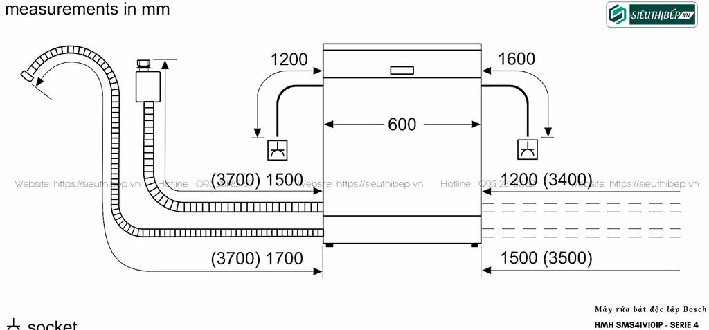 Máy rửa bát Bosch HMH SMS4IVI01P - Serie 4 (Độc lập - 12 bộ đồ ăn Châu Âu)