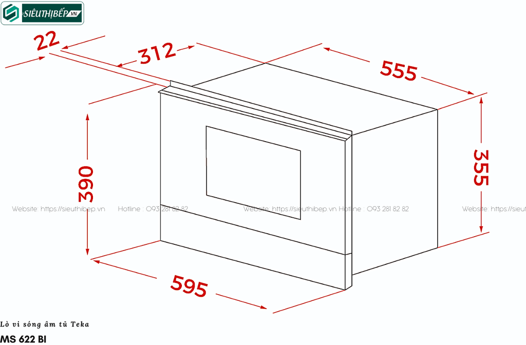 Lò vi sóng Teka MS 622 BI (22 Lít - Âm tủ)