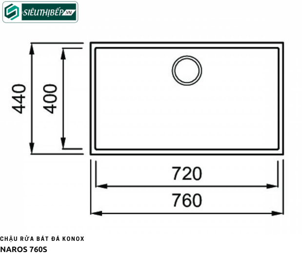 Chậu rửa bát đá Konox NAROS 760S (1 hộc)