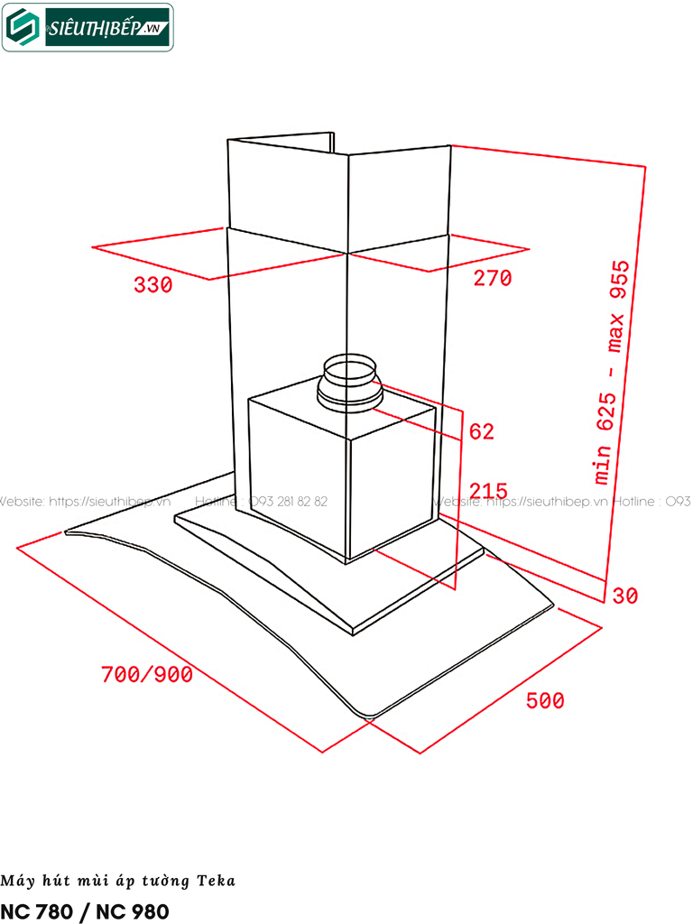 Máy hút mùi Teka NC 780 / NC 980 (Áp tường - Kính cong)
