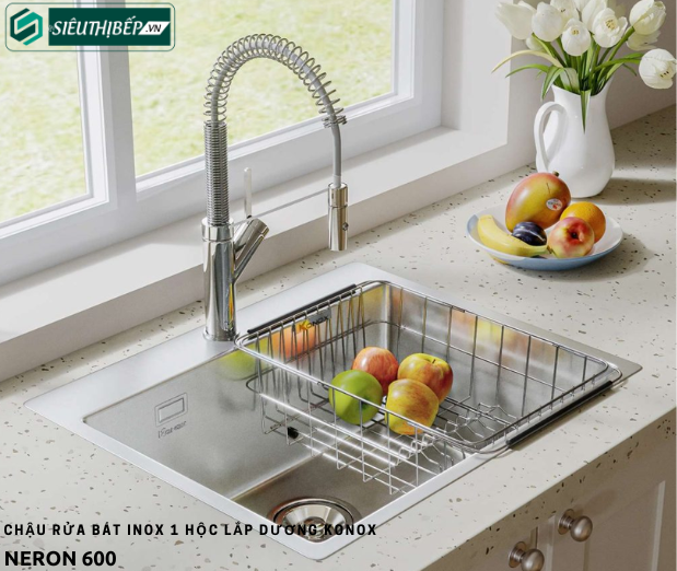 Chậu rửa bát Konox Neron 600 (Inox 1 hộc lắp dương)