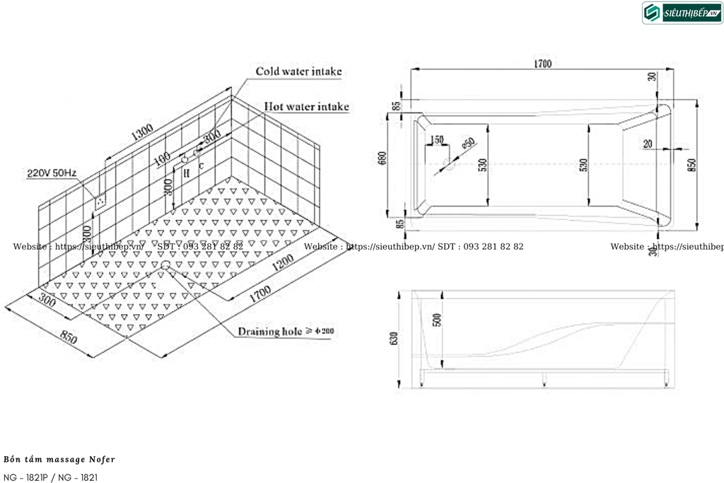 Bồn tắm massage Nofer NG - 1821P / NG - 1821 (Công nghệ Châu Âu)