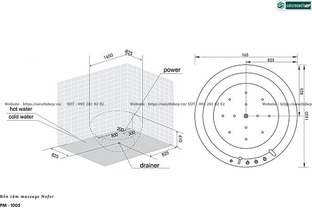 Bồn tắm massage Nofer PM - 1005 (Công nghệ Châu Âu)