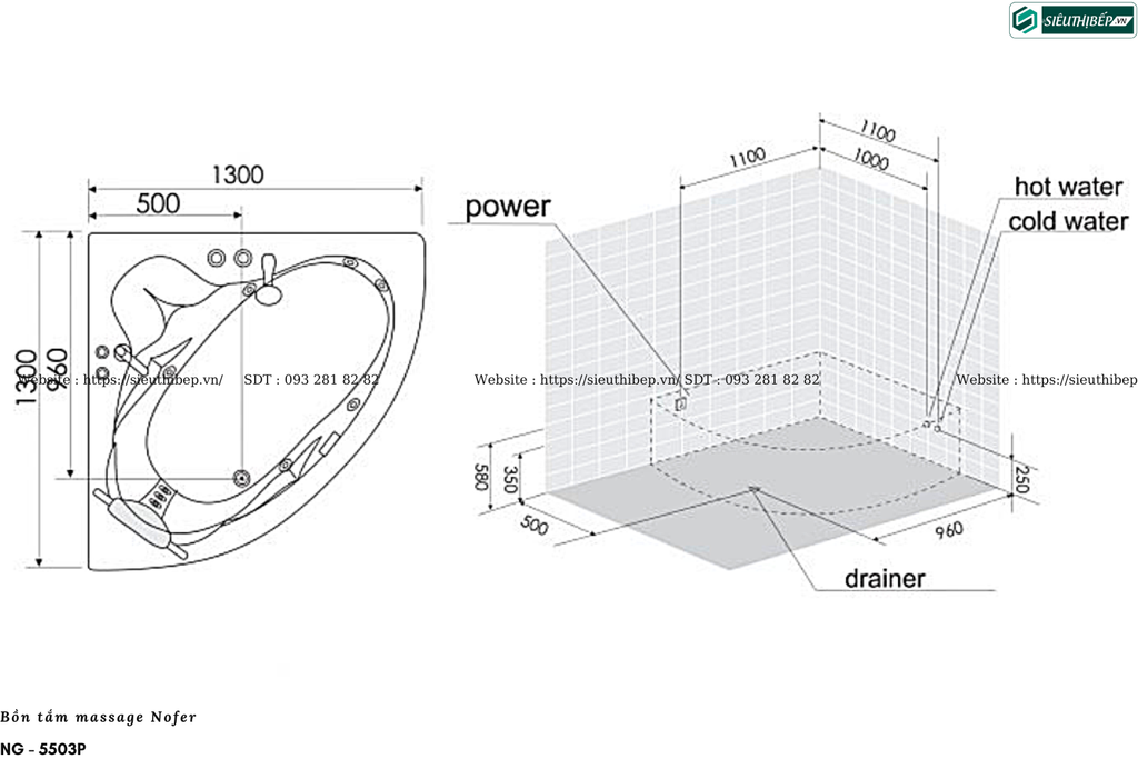 Bồn tắm massage Nofer NG - 5503P (Công nghệ Châu Âu)
