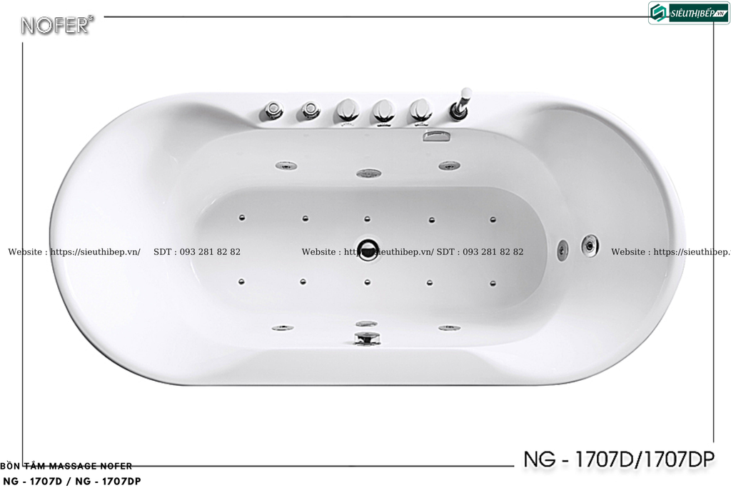 Bồn tắm massage Nofer NG - 1707D / NG - 1707DP (Công nghệ Châu Âu)