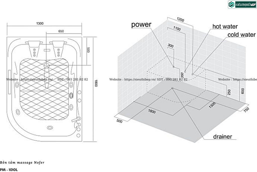 Bồn tắm massage Nofer PM - 1010L (Công nghệ Châu Âu)