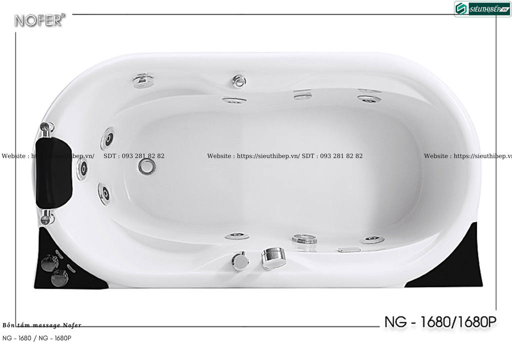 Bồn tắm massage Nofer NG - 1680 / NG - 1680P (Công nghệ Châu Âu)