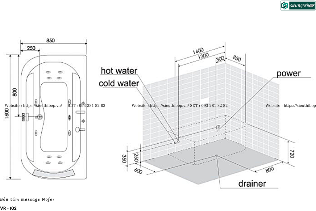 Bồn tắm massage Nofer VR - 102 (Công nghệ Châu Âu)