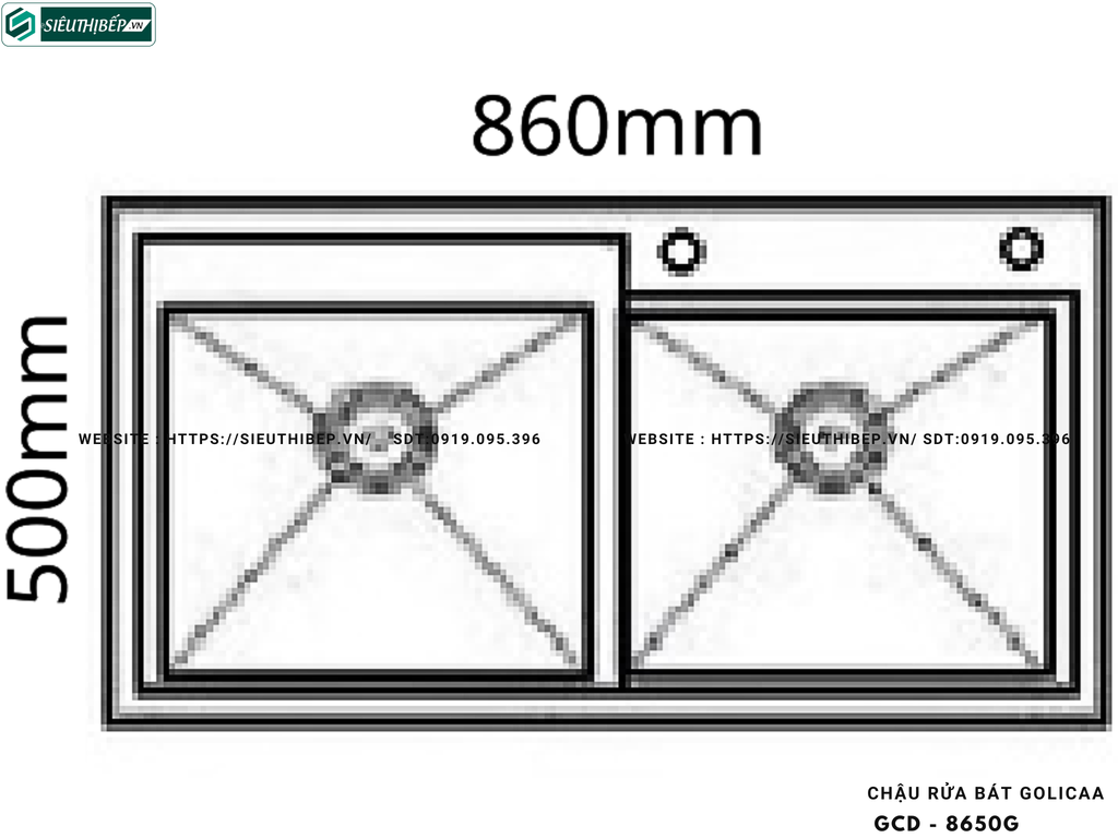 Chậu rửa bát Golicaa GCD - 8650G (Chậu đá - 2 Hộc Lệch)