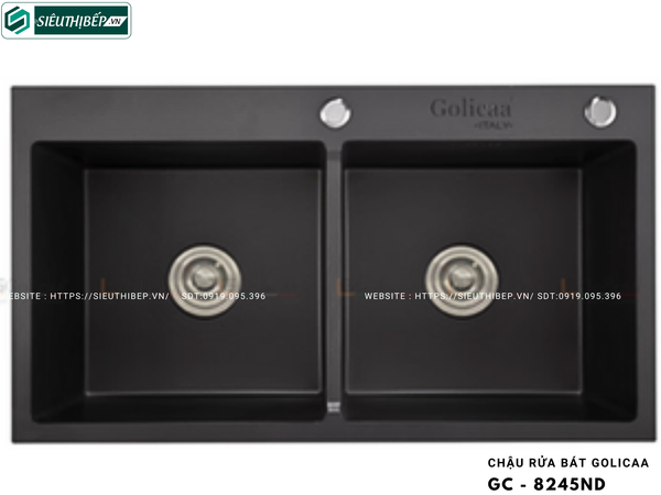 Chậu rửa bát Golicaa GC - 8245ND / GC - 8245N / GC - 8245B (Inox Phủ Nano Xám / Inox Phủ Nano Đen / Inox 304 Bóng - 2 Hộc đều)