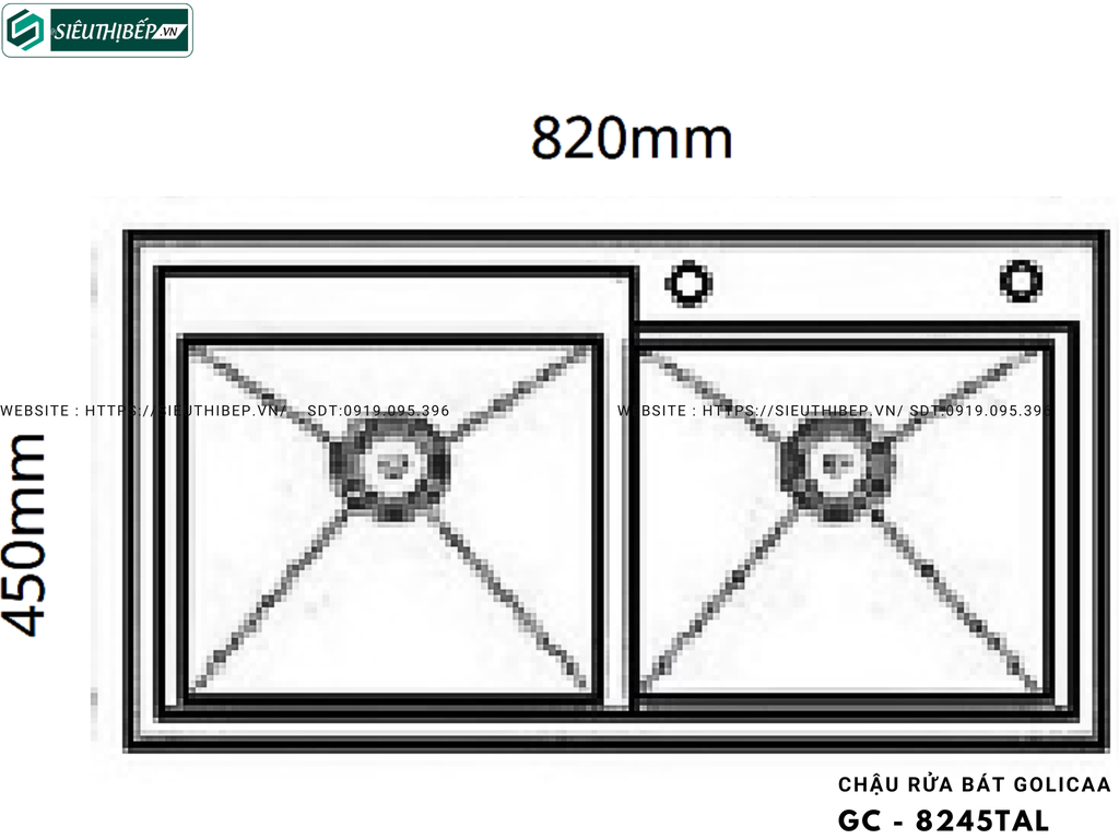 Chậu rửa bát Golicaa GC - 8245TAL (Inox 304 - 2 Hộc Lệch)