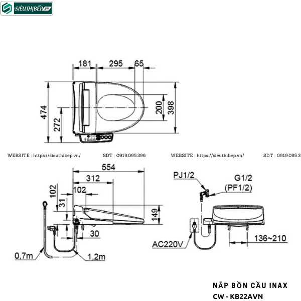 Nắp bồn cầu Inax CW - KB22AVN (Điện tử)