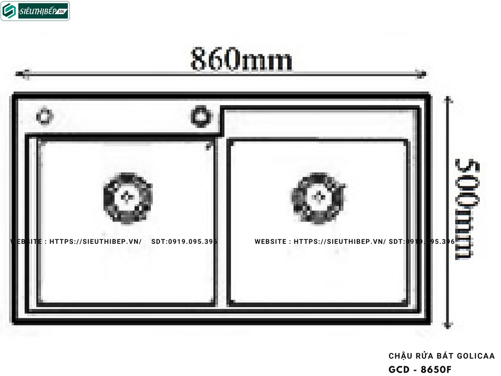 Chậu rửa bát Golicaa GCD - 8650F (Chậu đá - 2 Hộc Lệch)