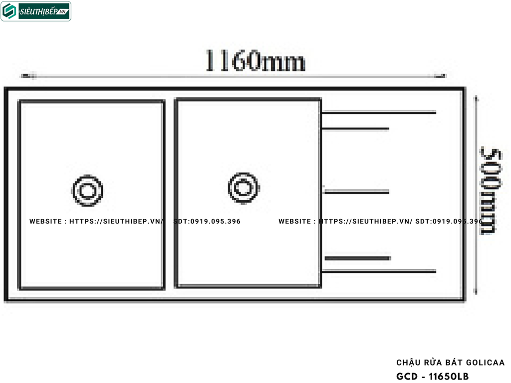 Chậu rửa bát Golicaa GCD - 11650LB (Chậu đá - 2 Hộc 1 Bàn Chờ)