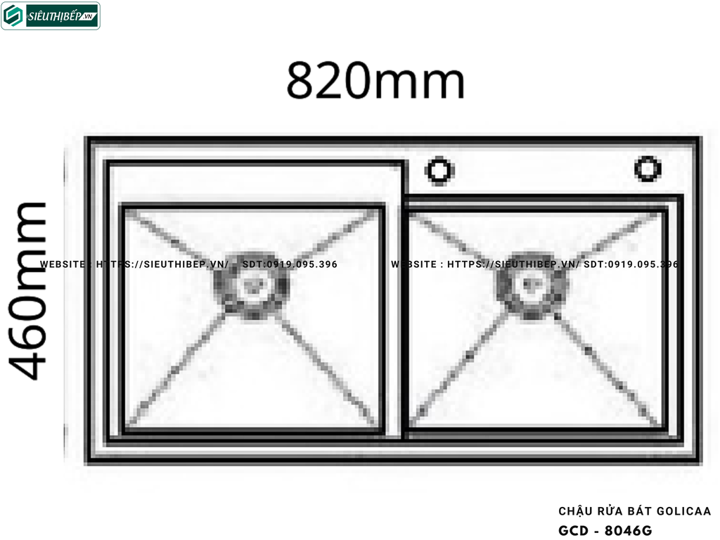 Chậu rửa bát Golicaa GCD - 8246 (Chậu đá - 2 Hộc Lệch)