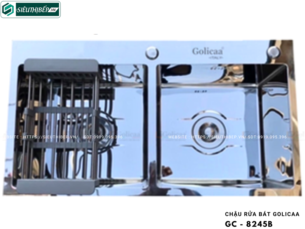 Chậu rửa bát Golicaa GC - 8245ND / GC - 8245N / GC - 8245B (Inox Phủ Nano Xám / Inox Phủ Nano Đen / Inox 304 Bóng - 2 Hộc đều)